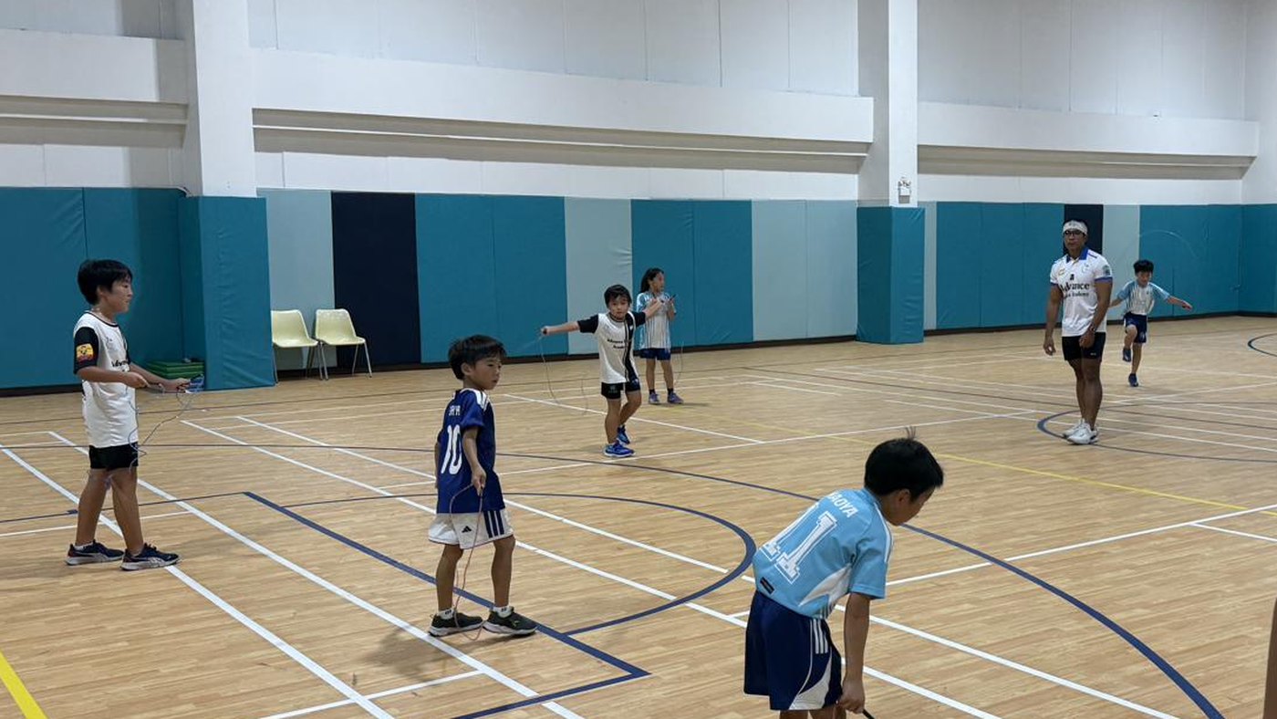 Children building rhythm and stamina with skipping ropes