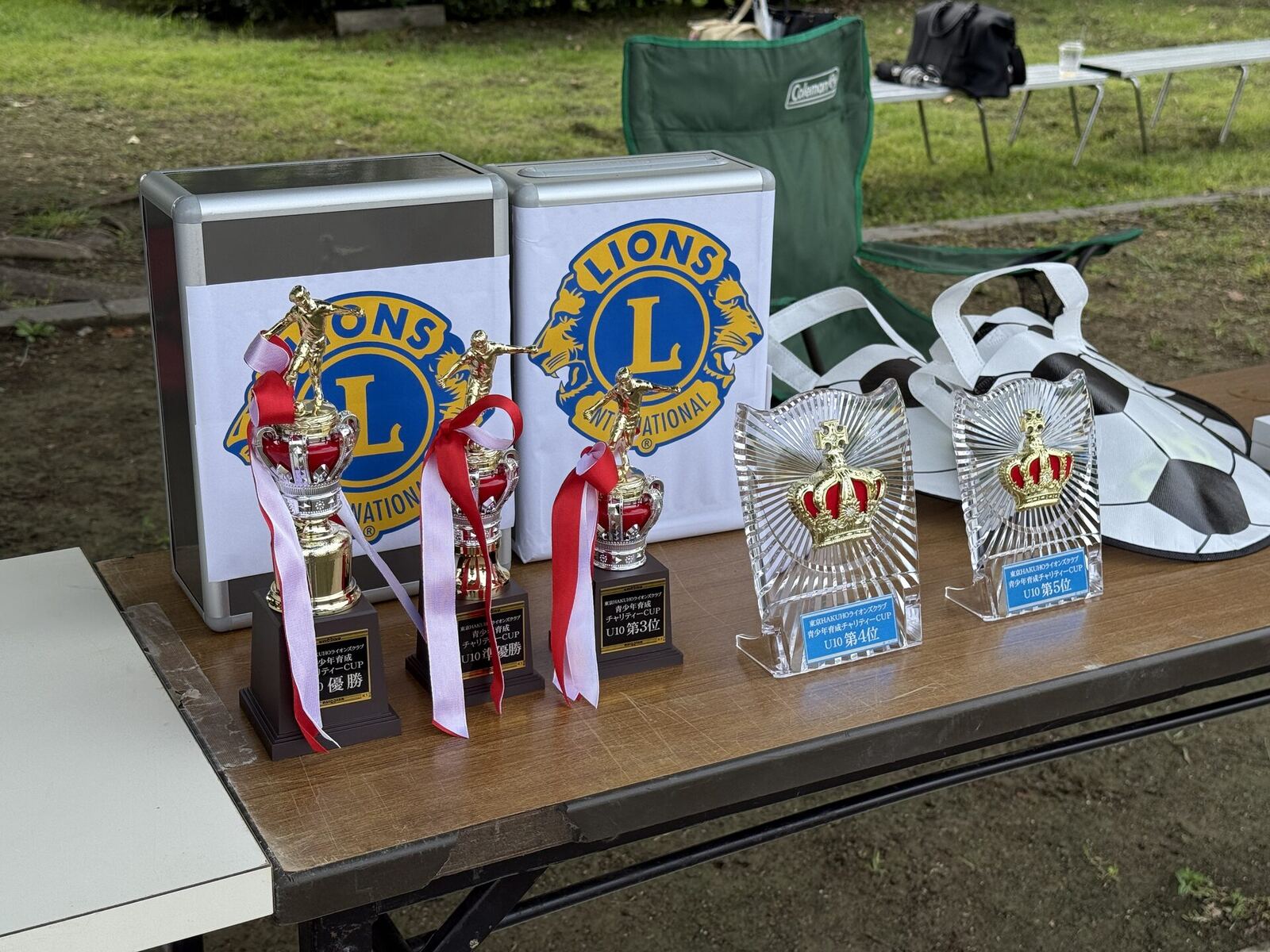 優勝・準優勝・3位のトロフィーと4位・5位のクリスタル記念品