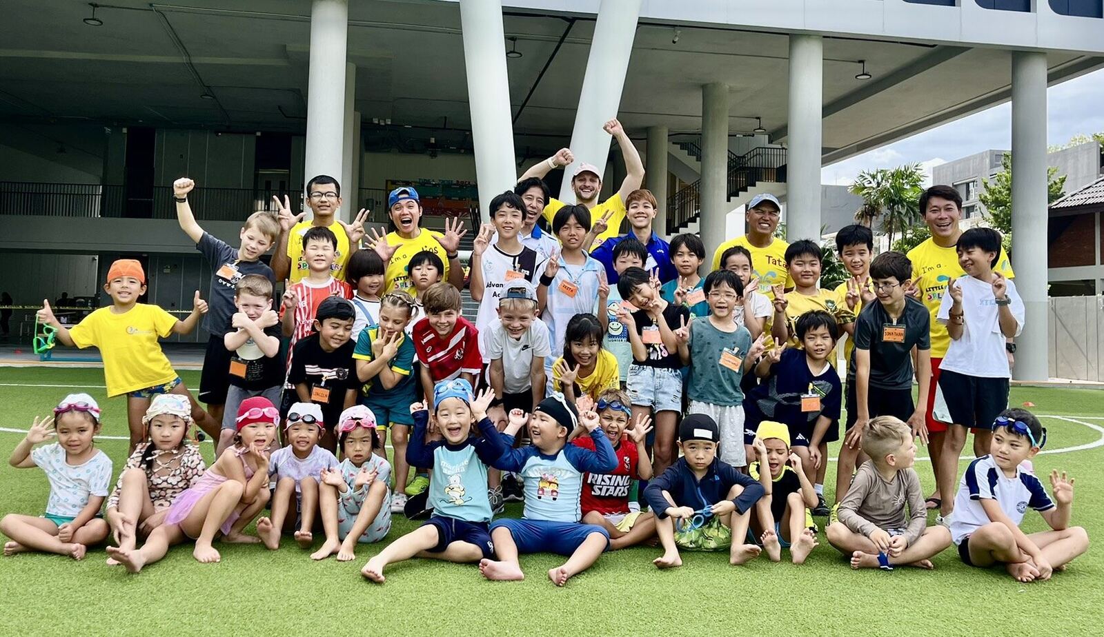 Group photo of the children and coaches after the two-day camp